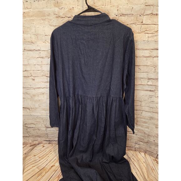 Loveimgs Womens Jean Dress Size Medium Long Sleeve Long Dress V Neck Dark Blue - Picture 4 of 4